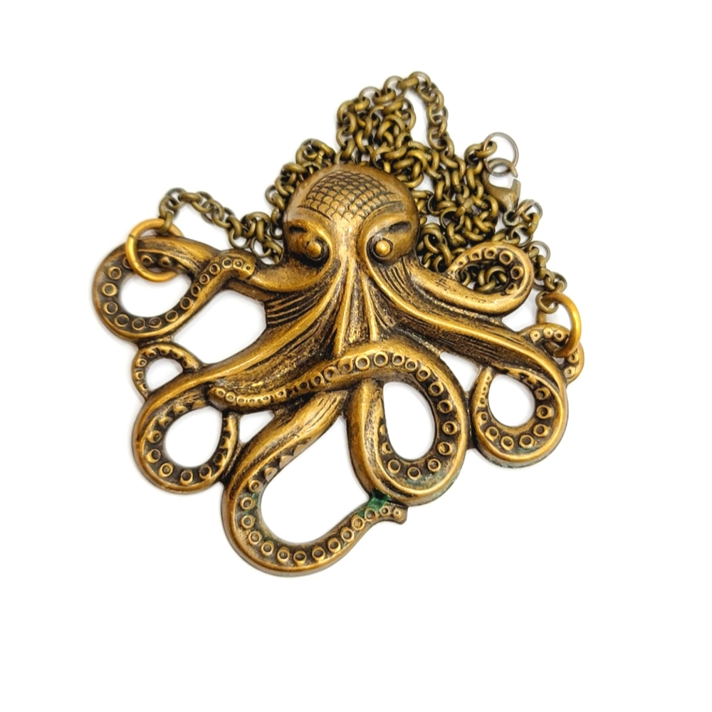 Steampunk Cosplay Sci-Fi Octopus Cthulu Squid Tentacles Brass Necklace Choker - Picture 1 of 12